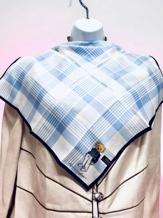 Polo Ralph Lauren Other - Polo Ralph Lauren Handkerchief/ Bandana 19" white blue check with Bear (82)